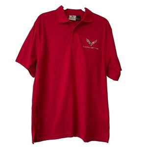 Corvette Logo Golf Polo Shirt Mens Size L Red Embroidered By Blue Pointe Vintage